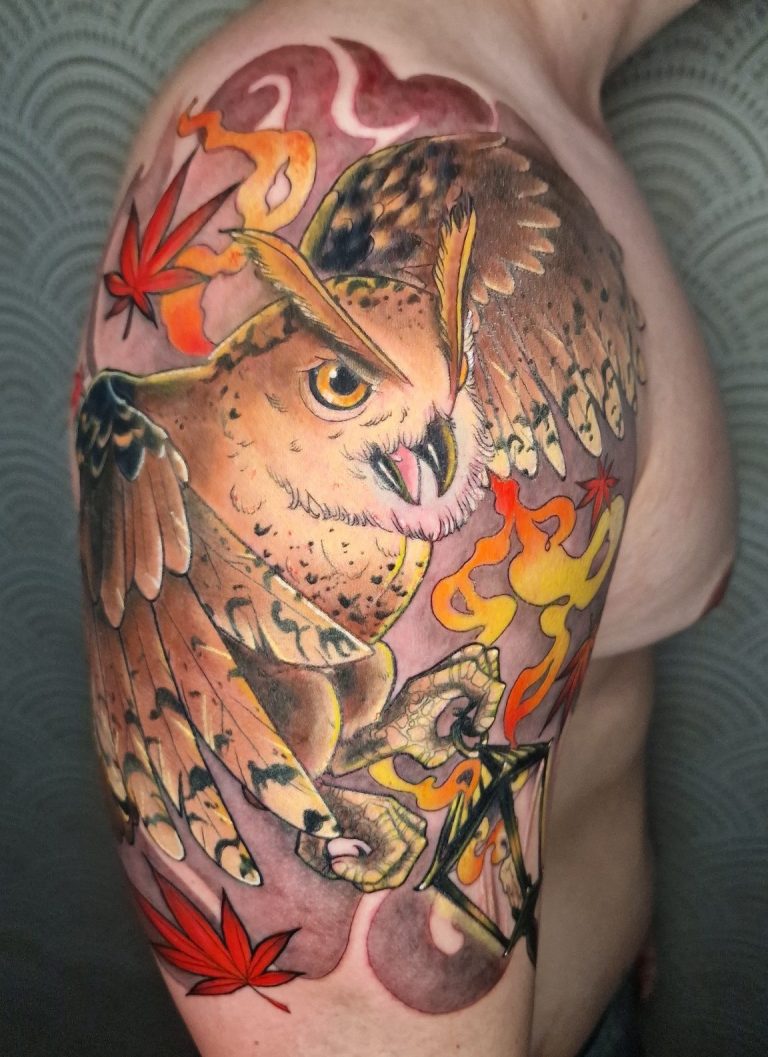 tatouage japonais hibou couleur toulouse