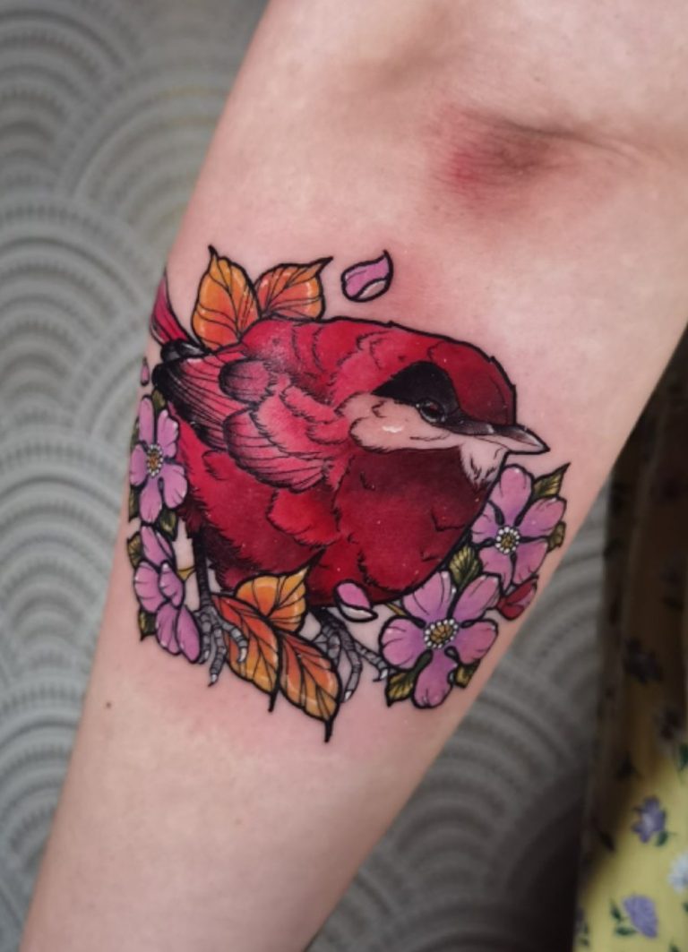 tatouage oiseaux fleur couleur toulouse tatoueuse