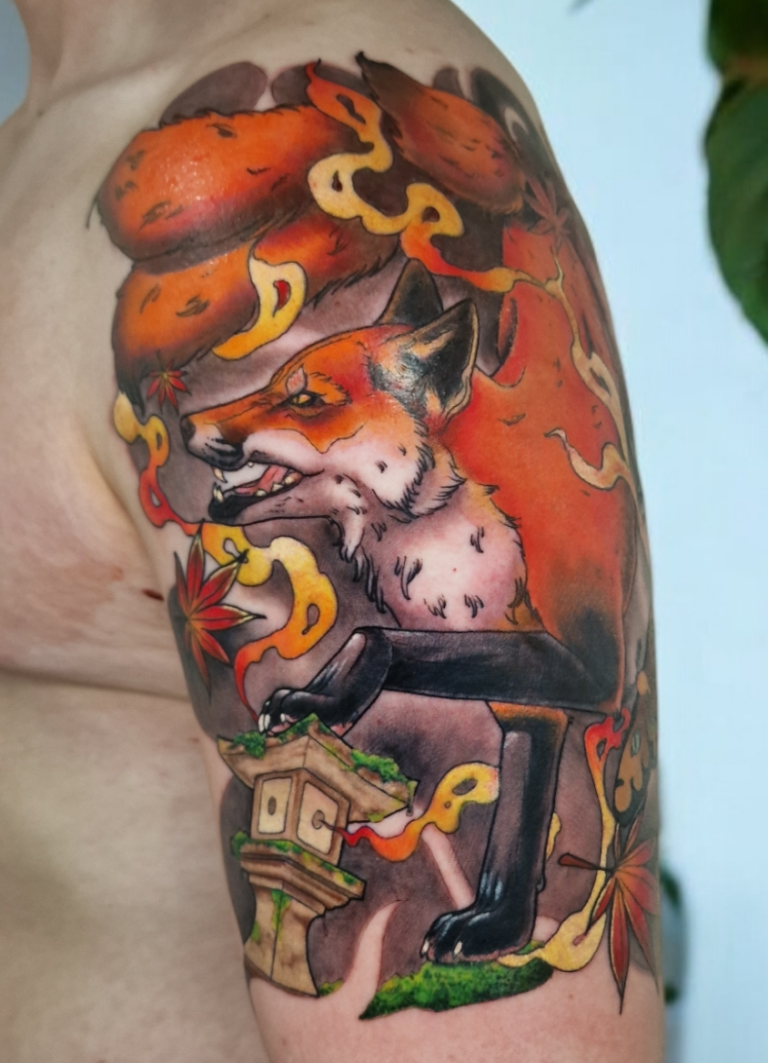 tatouage kitsune couleur neo japonais toulouse