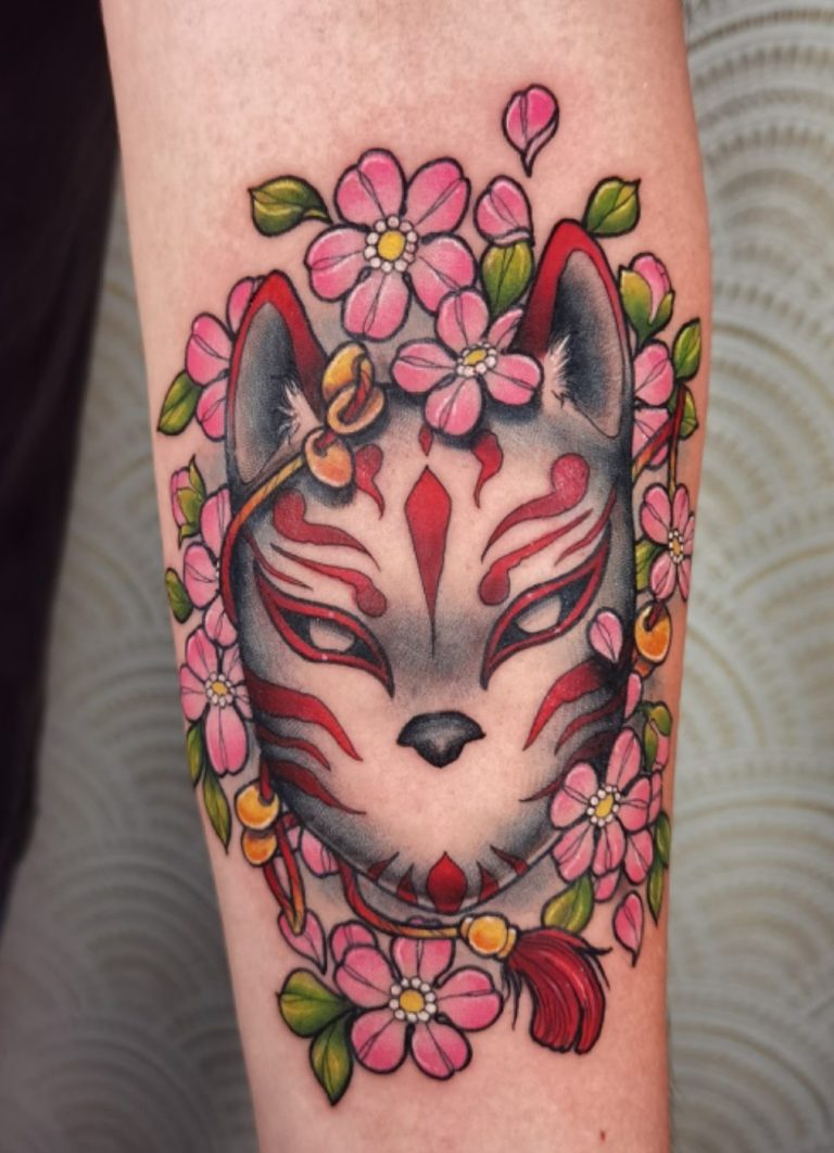 tatouage masque japonais kitsune neo japonais