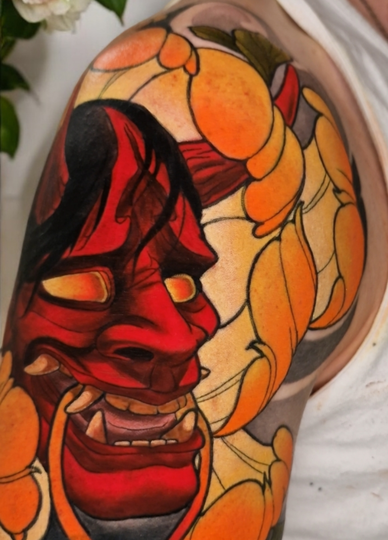 tatouage neo japonais toulouse tatouage couleur toulouse hannya et pivoine