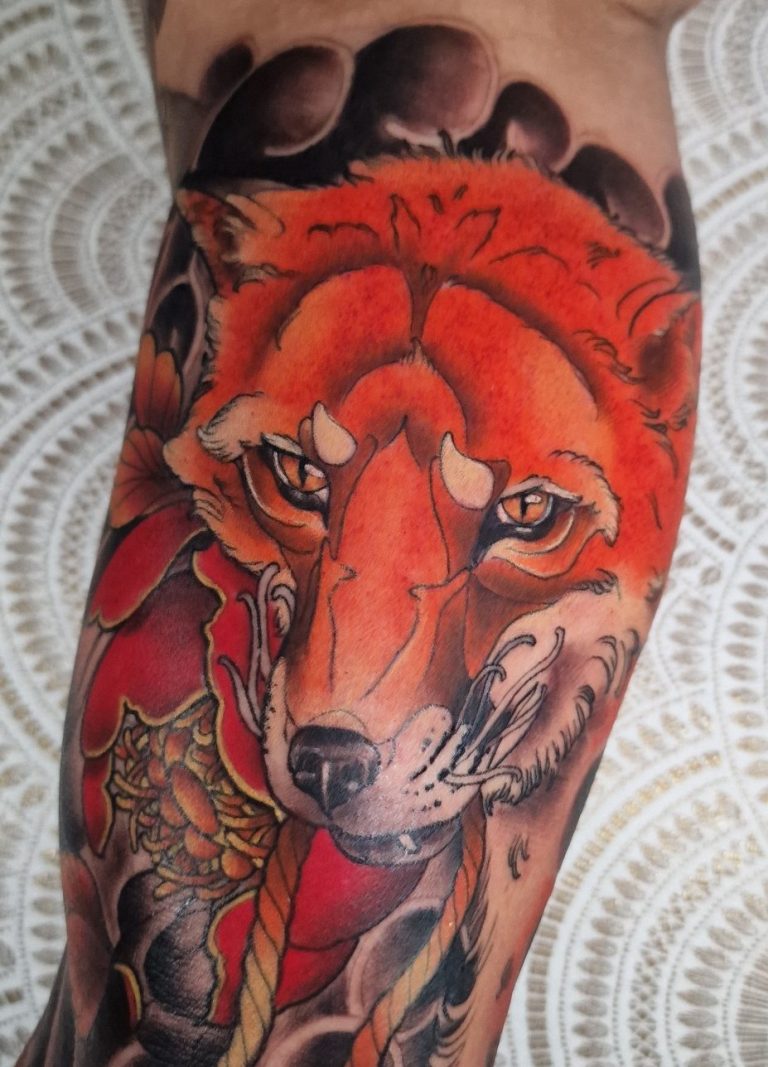 tatouage renard neo japonais kitsune couleur toulouse