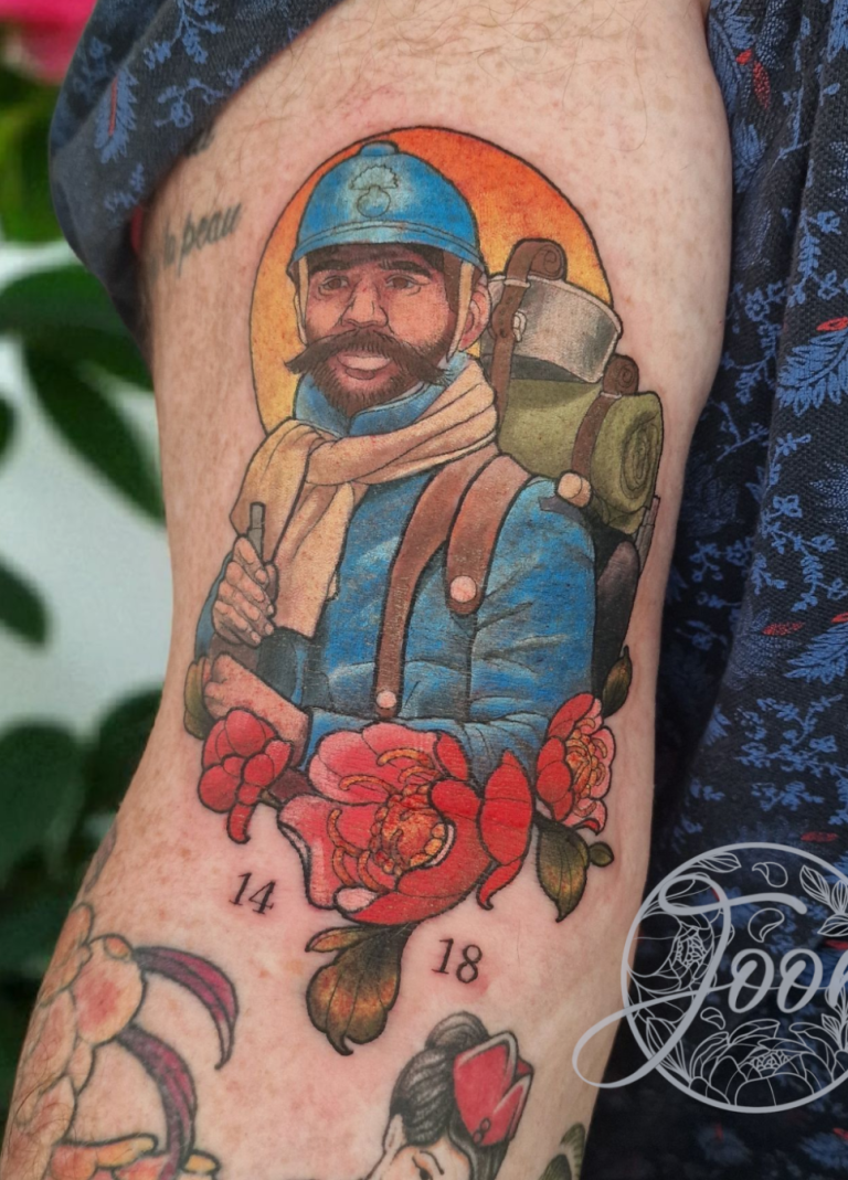 tatouage masculin homme poilu neo traditionnel toulouse