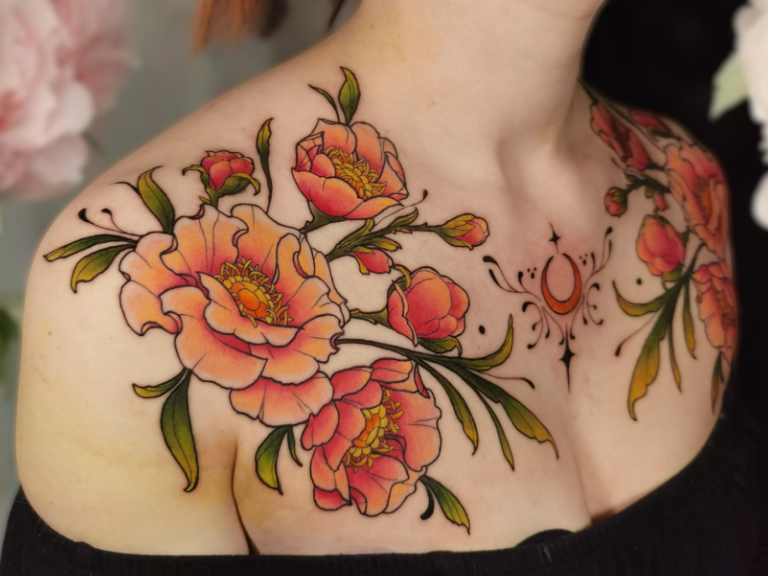 tatouage floral toulouse chest couleur coloré