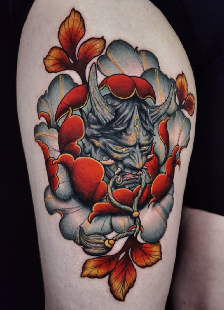 tattoo neo japonais hannya et pivoine